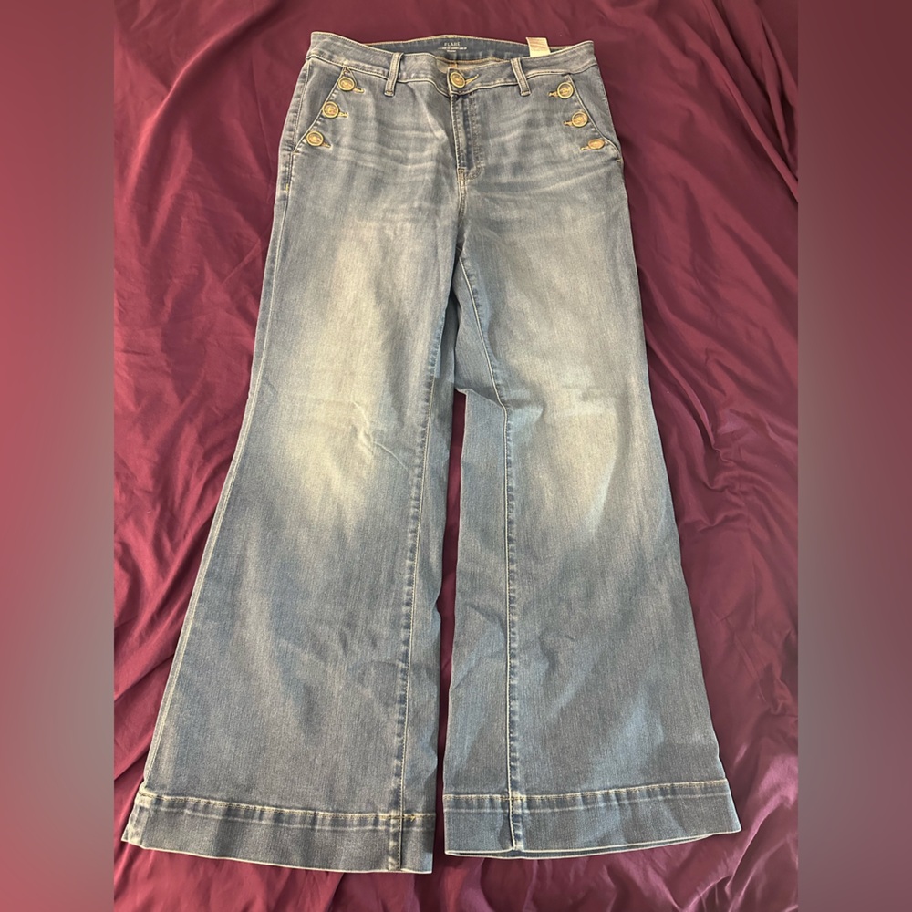 Chico's Flare Jeans with Gold Button